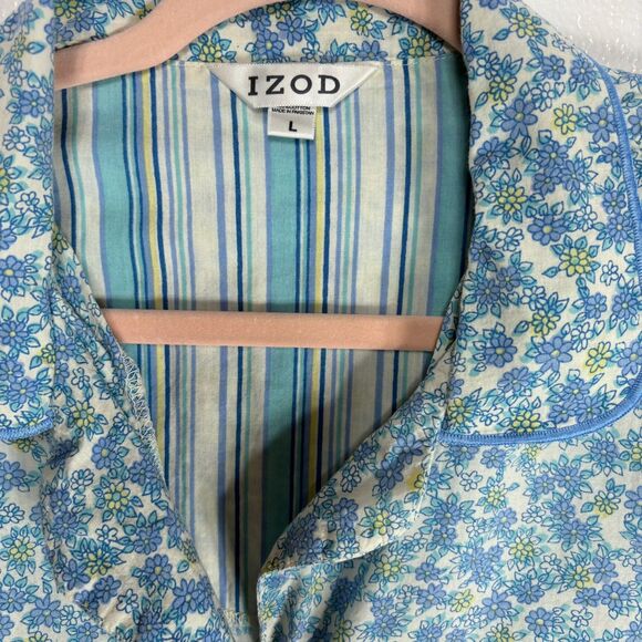 IZOD Cotton Pajama Shirt Womens Size L Blue Floral - Picture 5 of 9